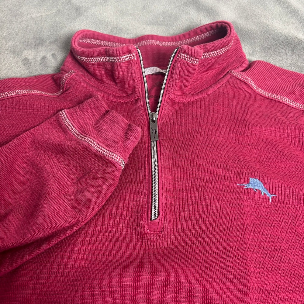 Tommy Bahama Men's XL Red Quarter Zip Pullover Coastal Preppy Finance Bro Golf